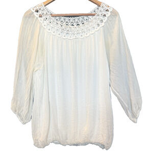 Carina Ricci Womens 100% Silk Crochet Blouse Size S Italy Sheer Minimalist Boho